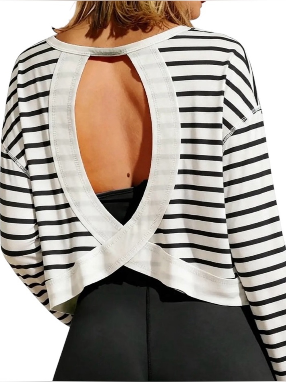 Soft Girl Open Back Striped Crop Top TikTok Viral Cozy Stretchy Long Sleeve NWOT